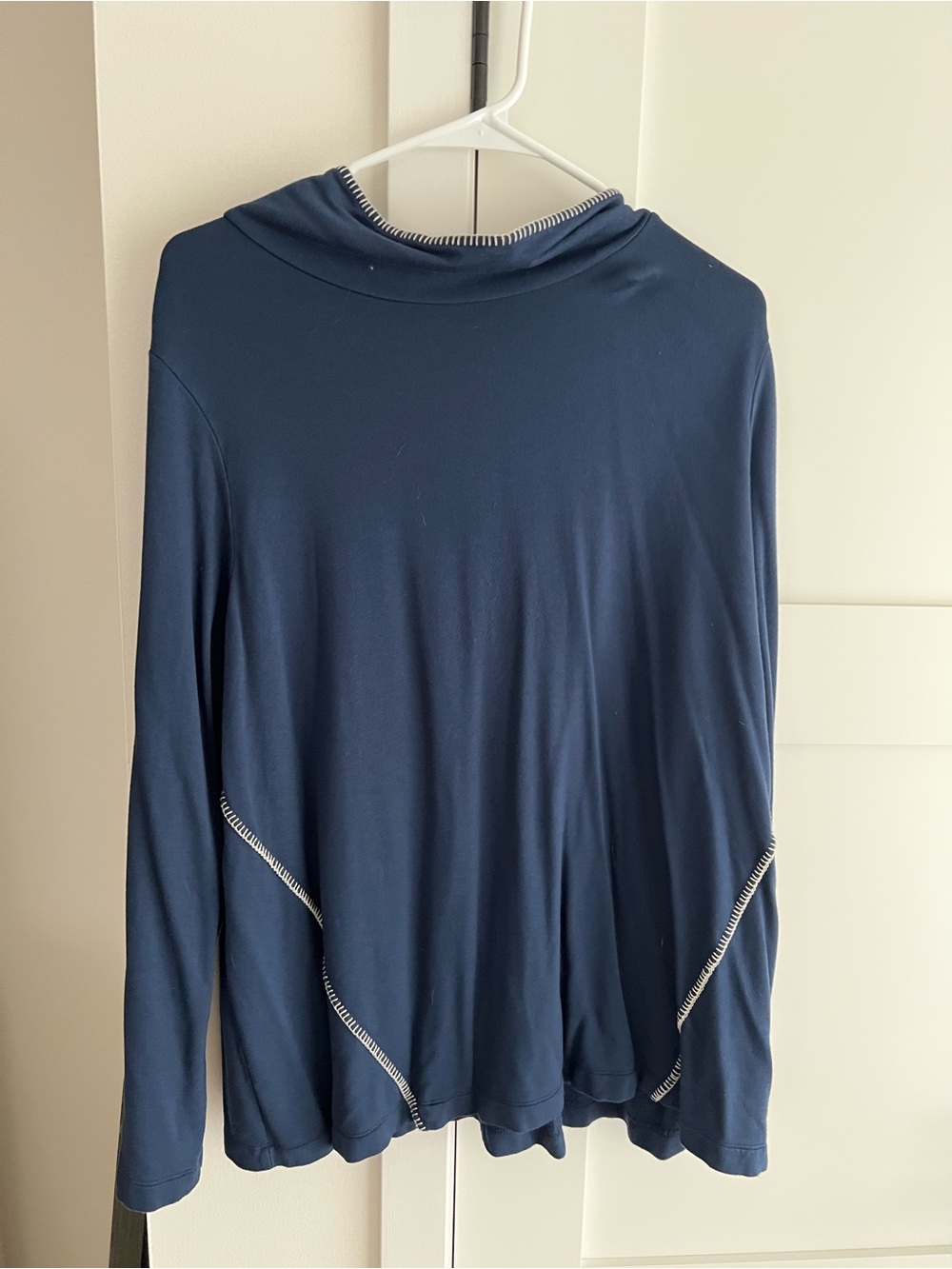 Navy Blue Long Sleeve Top with Contrast Stitching